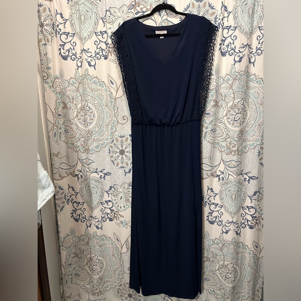 Dress Barn Blue Sleeveless V-Neck maxi Dress